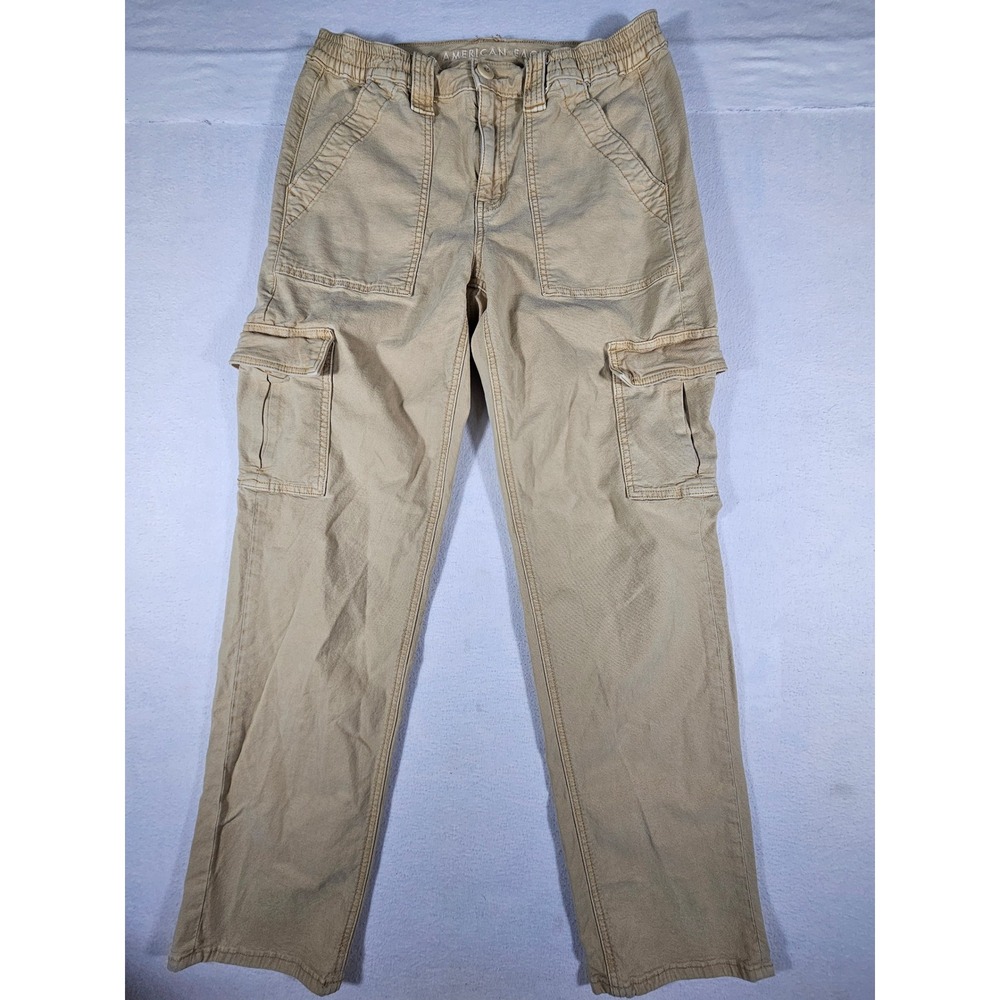 American Eagle Khaki Tan Stretch Cargo Pant Women 6 Regular Straight Leg Utility